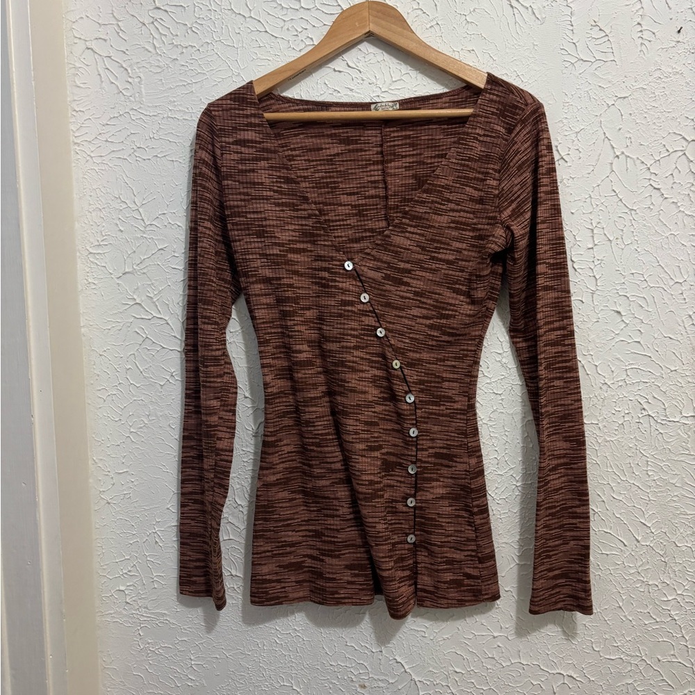Free People Brown Asymmetrical Long Sleeve Top